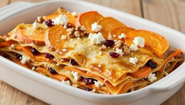 Lasagne senza pasta: come patate dolci, zucca e carote sostituiscono le sfoglie tradizionali con una glassa miele-mirtilli rossi