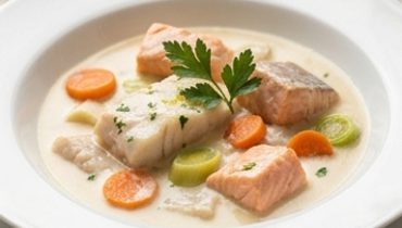 Blanquette di mare: merluzzo, salmone e canestrelli in salsa cremosa
