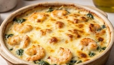Gratin di gamberi e spinaci al Gruyère