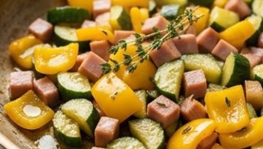 Spadellata di cetriolo con prosciutto di tacchino e timo fresco