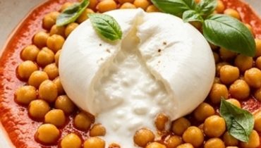 Ceci arrostiti, salsa Romesco fatta in casa e burrata cremosa