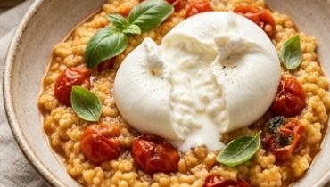 Risotto di miglio biondo con pomodorini e burrata fondente