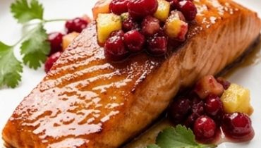 Salmone laccato allo sciroppo d’acero e relish cranberry-ananas