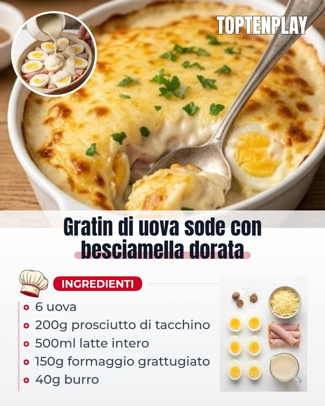 Gratin di uova sode con besciamella dorata