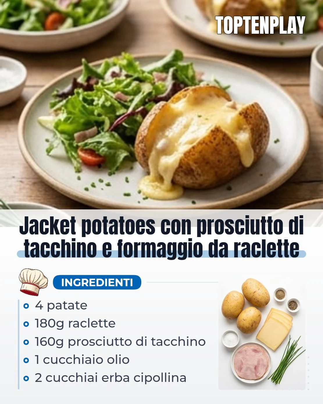 Jacket potatoes con prosciutto di tacchino e formaggio da raclette
