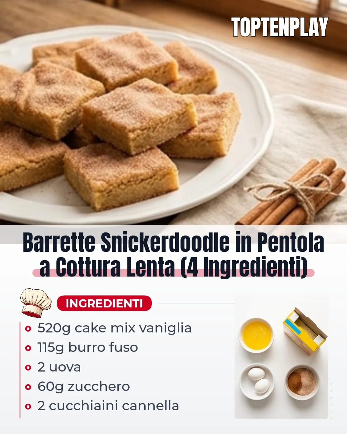Barrette Snickerdoodle in Pentola a Cottura Lenta (4 Ingredienti)