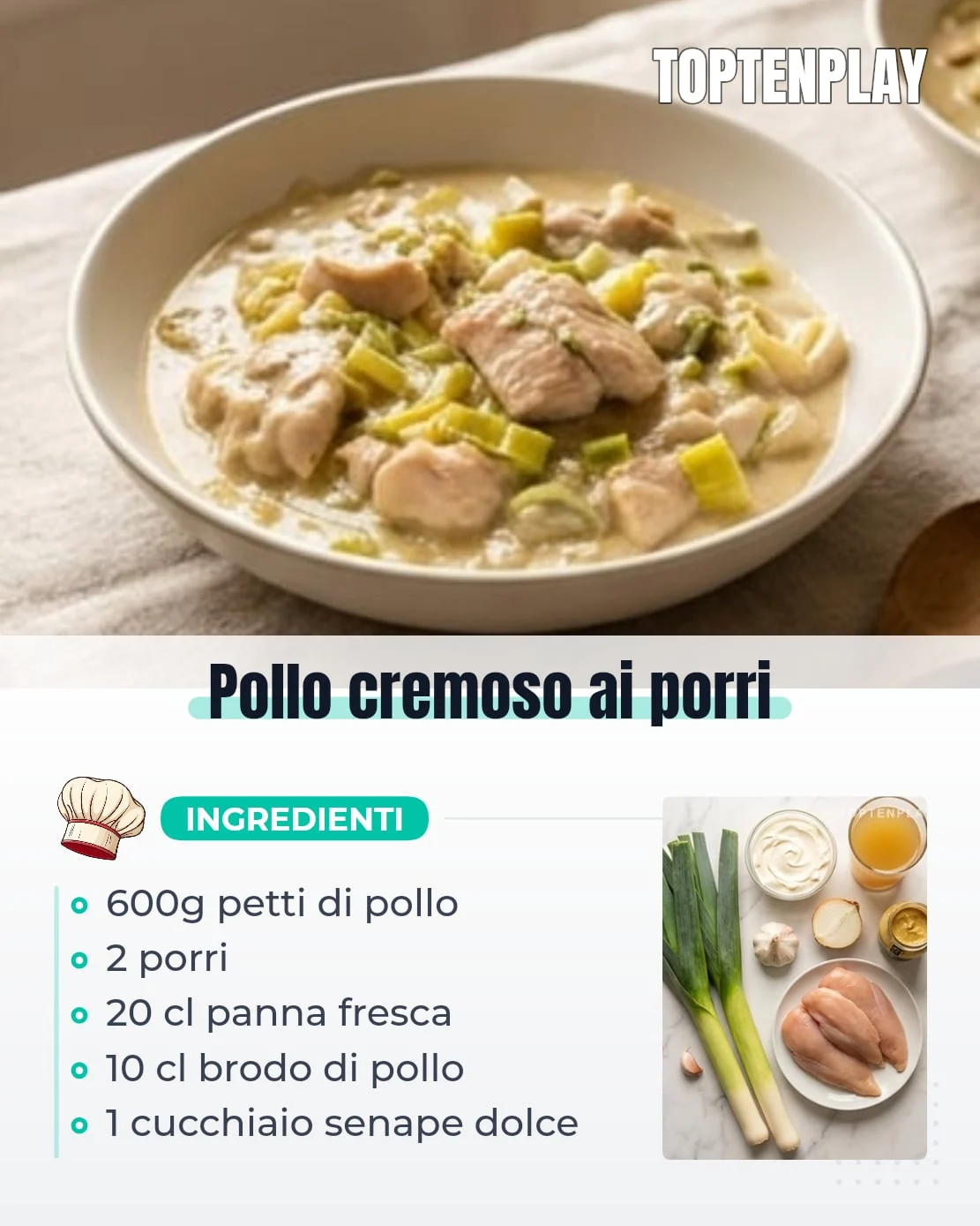 Pollo cremoso ai porri