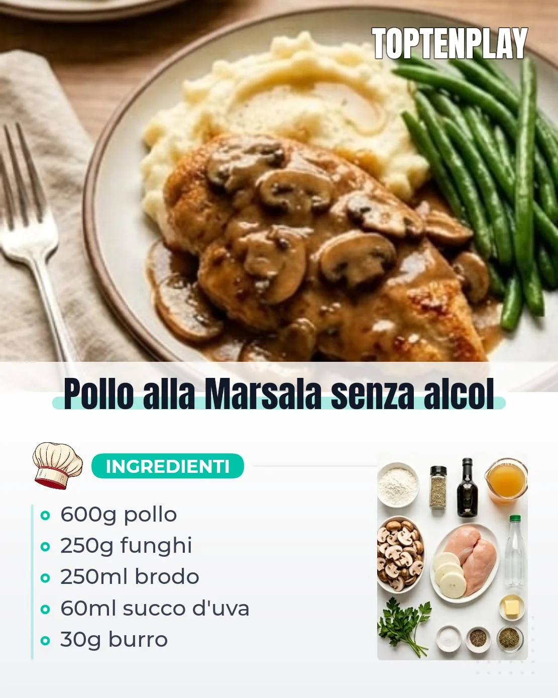 Pollo alla Marsala senza alcol
