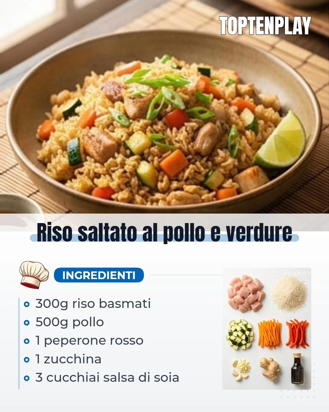 Riso saltato al pollo e verdure
