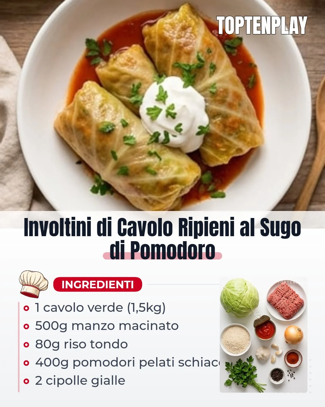 Involtini di Cavolo Ripieni al Sugo di Pomodoro