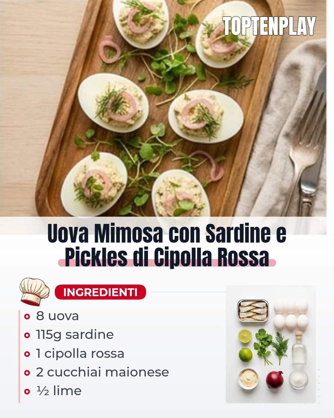Uova Mimosa con Sardine e Pickles di Cipolla Rossa
