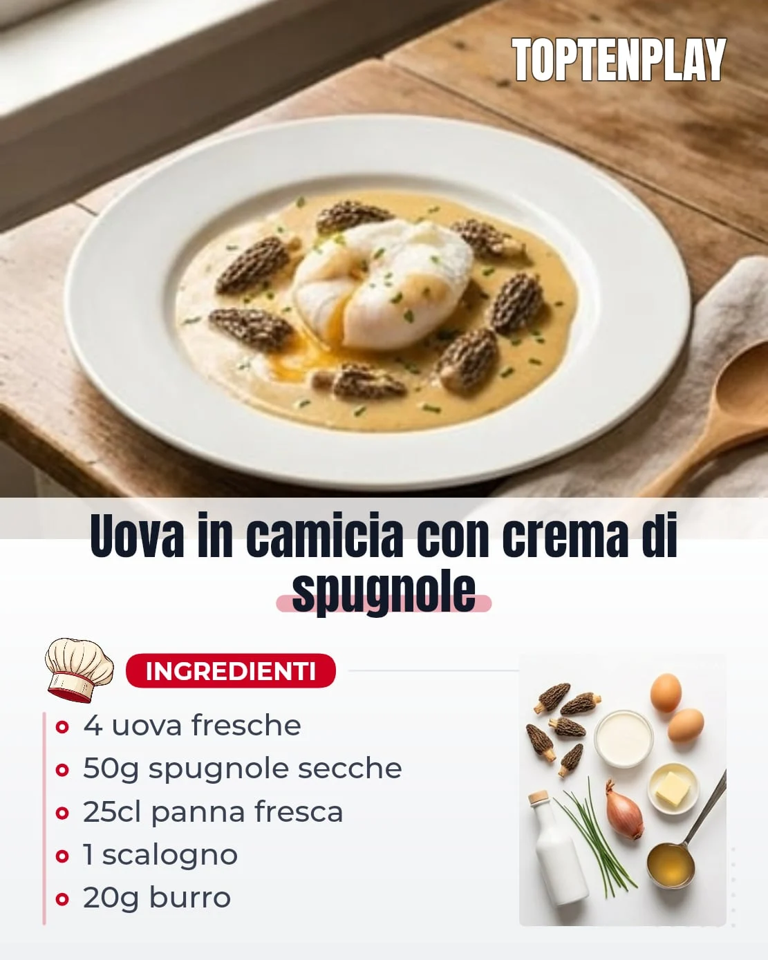 Uova in camicia con crema di spugnole